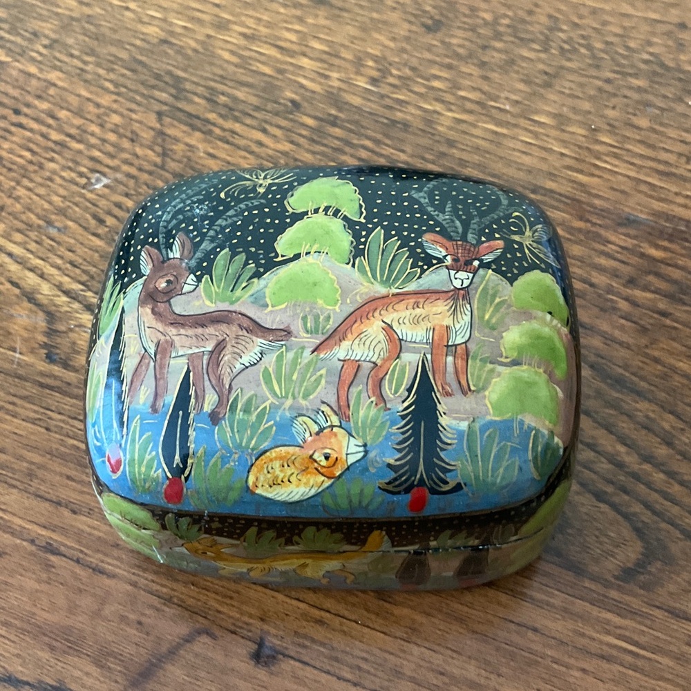 Hand-Painted Forest Animal Trinket Box